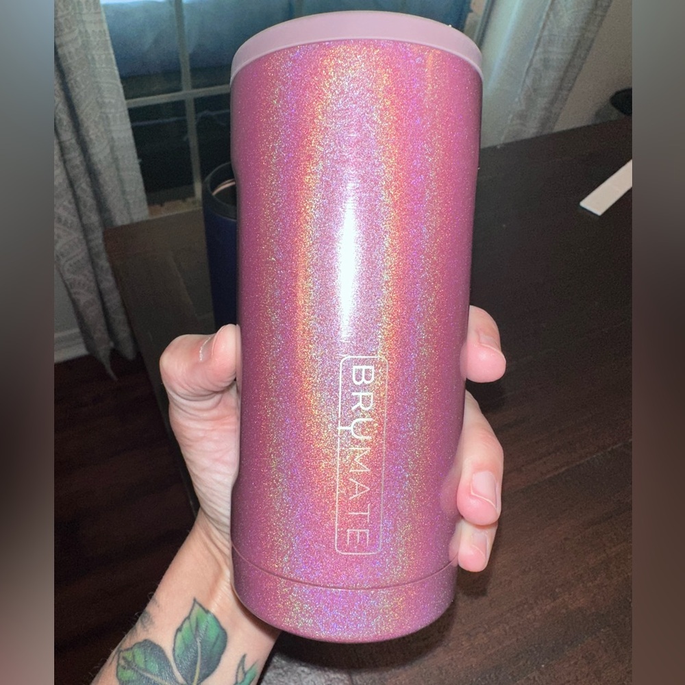 Brumate Glitter Merlot Pink 12oz Slim Can Cooler